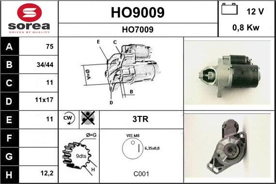 SNRA HO9009 - Стартер vvparts.bg