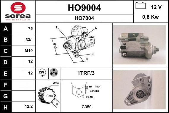 SNRA HO9004 - Стартер vvparts.bg