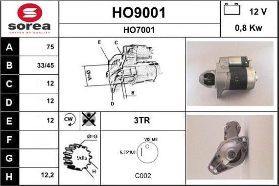 SNRA HO9001 - Стартер vvparts.bg