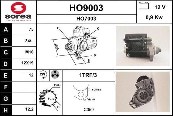 SNRA HO9003 - Стартер vvparts.bg