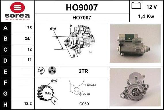 SNRA HO9007 - Стартер vvparts.bg