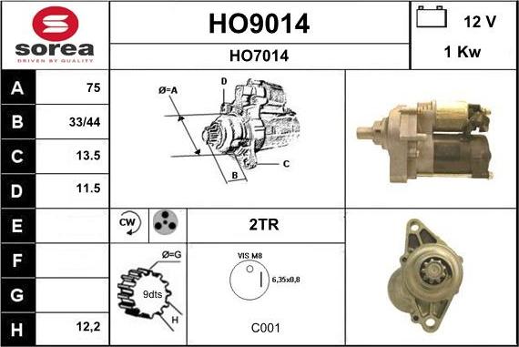 SNRA HO9014 - Стартер vvparts.bg