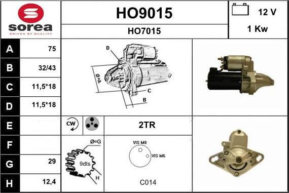 SNRA HO9015 - Стартер vvparts.bg