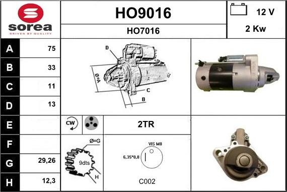 SNRA HO9016 - Стартер vvparts.bg