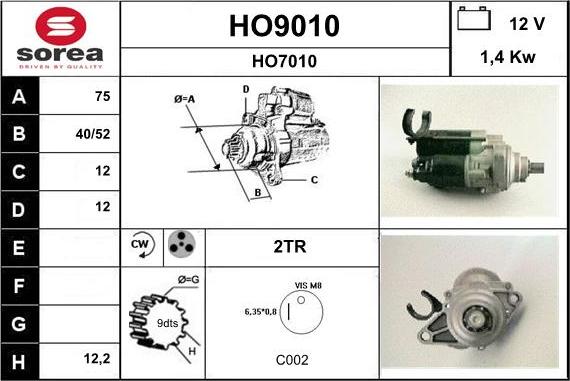 SNRA HO9010 - Стартер vvparts.bg