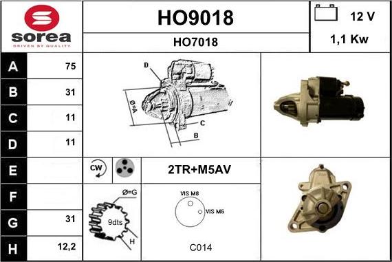 SNRA HO9018 - Стартер vvparts.bg