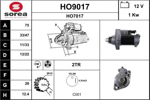 SNRA HO9017 - Стартер vvparts.bg