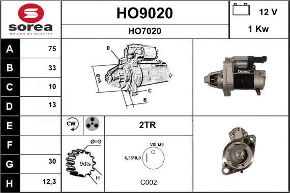 SNRA HO9020 - Стартер vvparts.bg