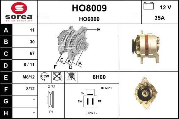 SNRA HO8009 - Генератор vvparts.bg