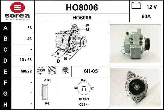 SNRA HO8006 - Генератор vvparts.bg