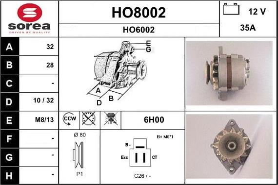 SNRA HO8002 - Генератор vvparts.bg