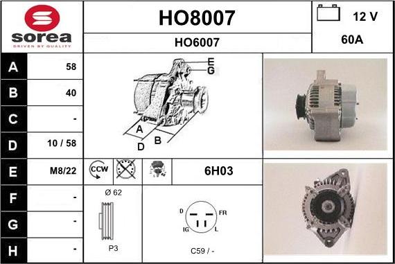 SNRA HO8007 - Генератор vvparts.bg