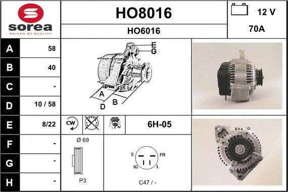 SNRA HO8016 - Генератор vvparts.bg