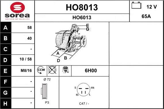 SNRA HO8013 - Генератор vvparts.bg