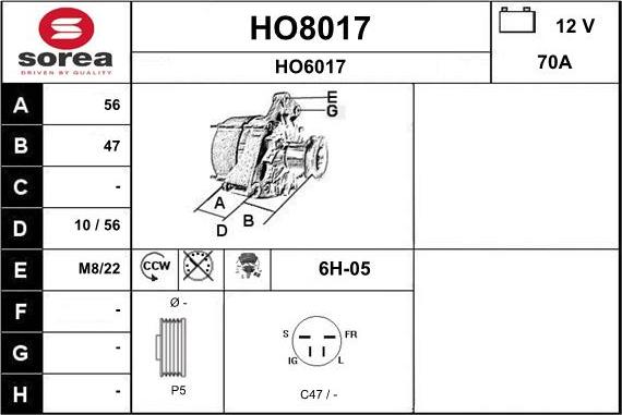 SNRA HO8017 - Генератор vvparts.bg