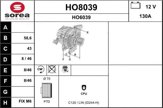 SNRA HO8039 - Генератор vvparts.bg