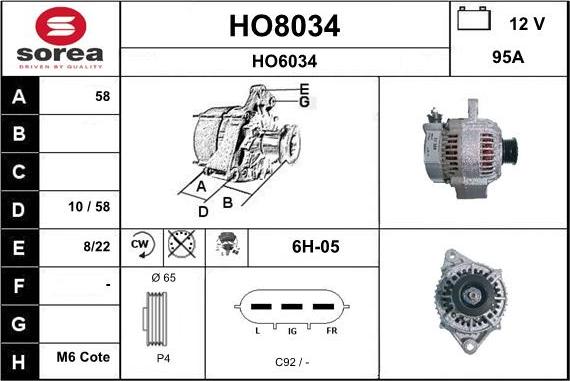 SNRA HO8034 - Генератор vvparts.bg