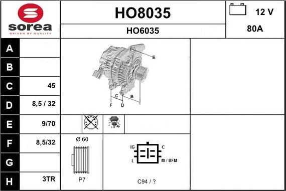SNRA HO8035 - Генератор vvparts.bg