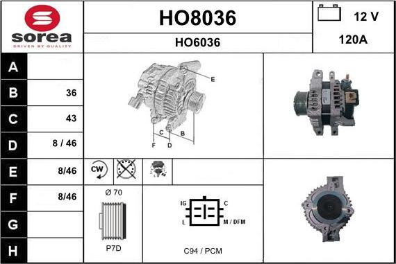 SNRA HO8036 - Генератор vvparts.bg