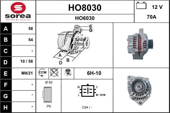 SNRA HO8030 - Генератор vvparts.bg