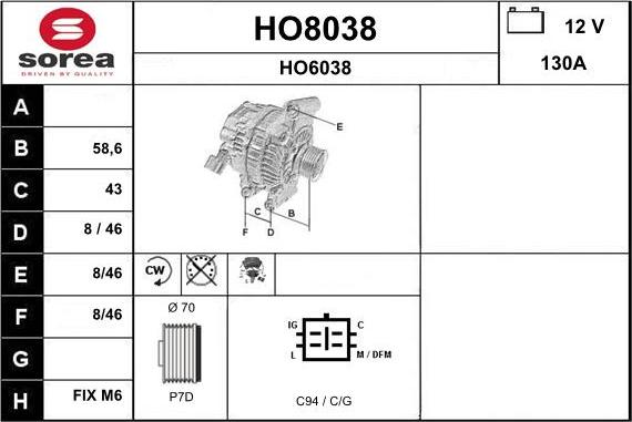 SNRA HO8038 - Генератор vvparts.bg