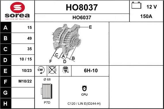 SNRA HO8037 - Генератор vvparts.bg