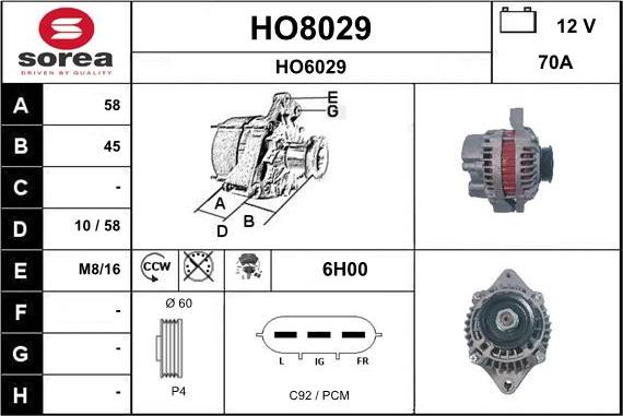 SNRA HO8029 - Генератор vvparts.bg