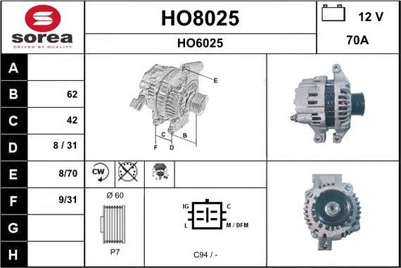 SNRA HO8025 - Генератор vvparts.bg