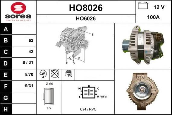 SNRA HO8026 - Генератор vvparts.bg