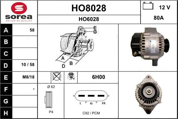 SNRA HO8028 - Генератор vvparts.bg