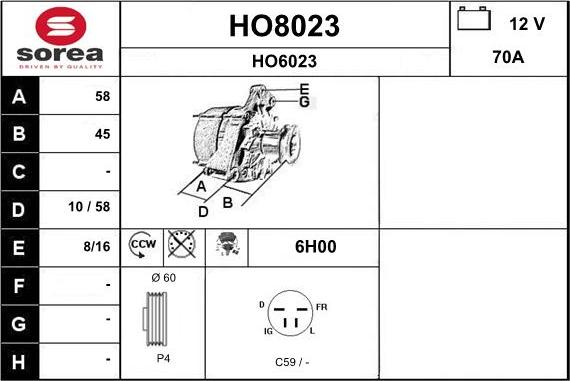 SNRA HO8023 - Генератор vvparts.bg