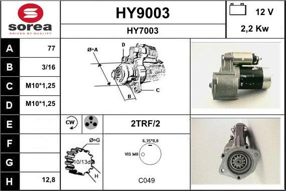 SNRA HY9003 - Стартер vvparts.bg