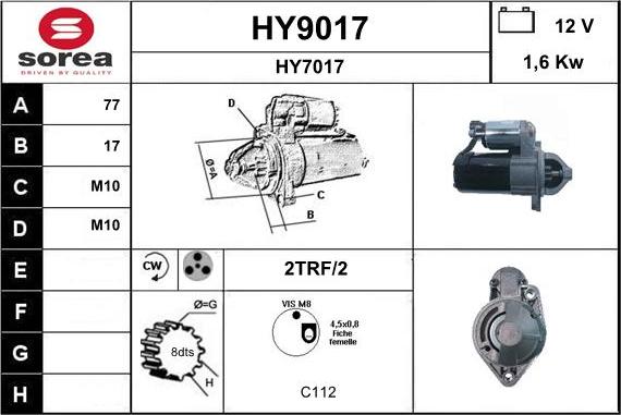 SNRA HY9017 - Стартер vvparts.bg