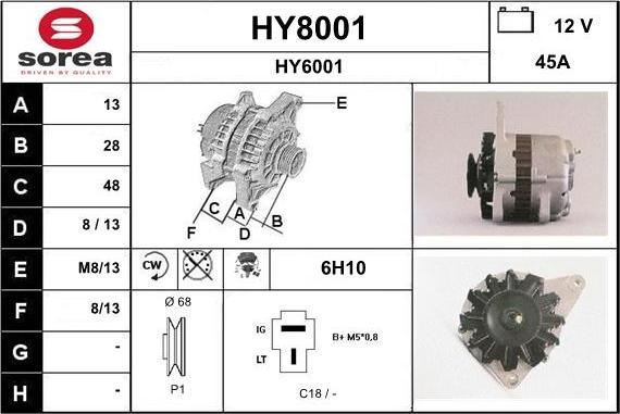 SNRA HY8001 - Генератор vvparts.bg