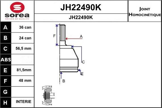 SNRA JH22490K - Каре комплект, полуоска vvparts.bg