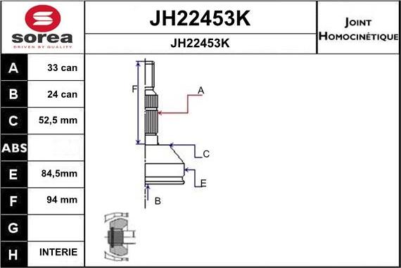 SNRA JH22453K - Каре комплект, полуоска vvparts.bg