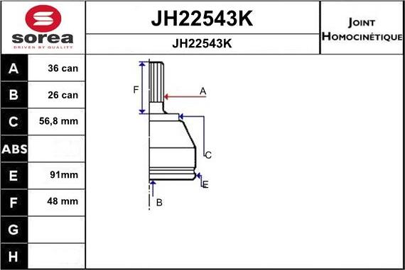 SNRA JH22543K - Каре комплект, полуоска vvparts.bg