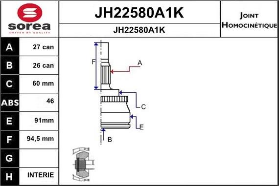 SNRA JH22580A1K - Каре комплект, полуоска vvparts.bg