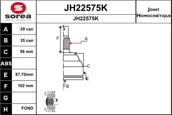 SNRA JH22575K - Каре комплект, полуоска vvparts.bg