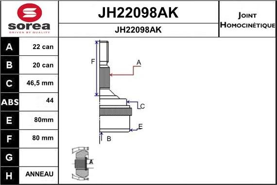 SNRA JH22098AK - Каре комплект, полуоска vvparts.bg