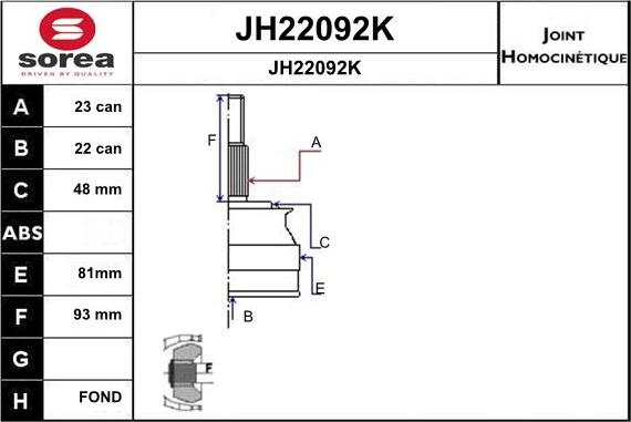 SNRA JH22092K - Каре комплект, полуоска vvparts.bg