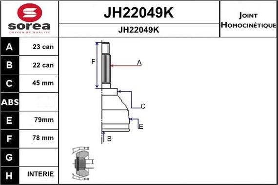 SNRA JH22049K - Каре комплект, полуоска vvparts.bg