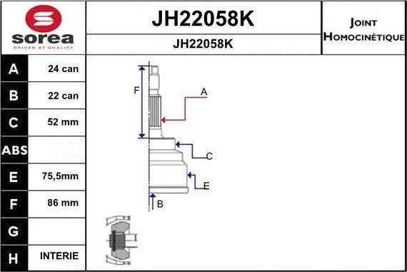 SNRA JH22058K - Каре комплект, полуоска vvparts.bg