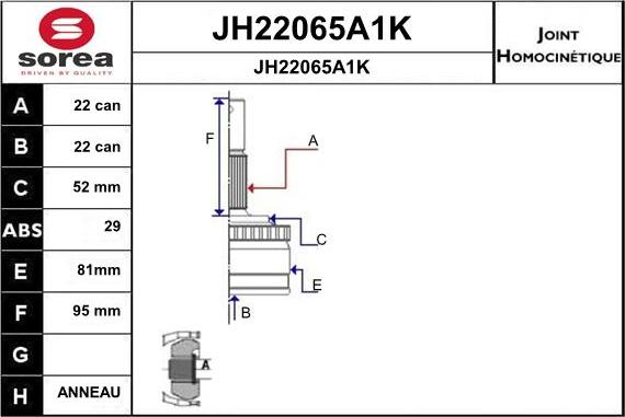 SNRA JH22065A1K - Каре комплект, полуоска vvparts.bg