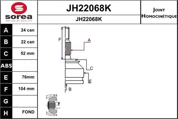 SNRA JH22068K - Каре комплект, полуоска vvparts.bg