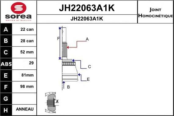 SNRA JH22063A1K - Каре комплект, полуоска vvparts.bg