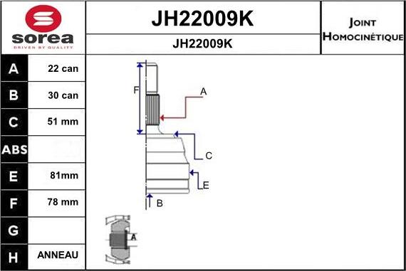 SNRA JH22009K - Каре комплект, полуоска vvparts.bg