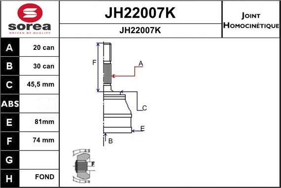 SNRA JH22007K - Каре комплект, полуоска vvparts.bg