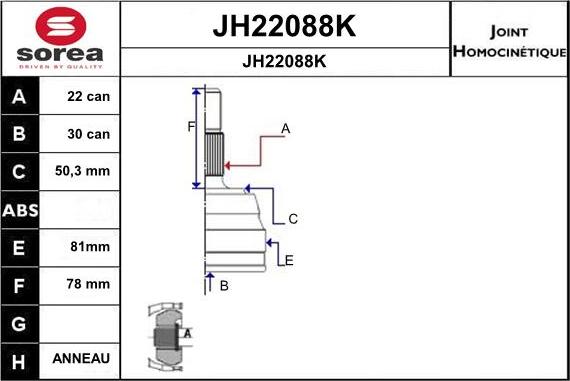 SNRA JH22088K - Каре комплект, полуоска vvparts.bg