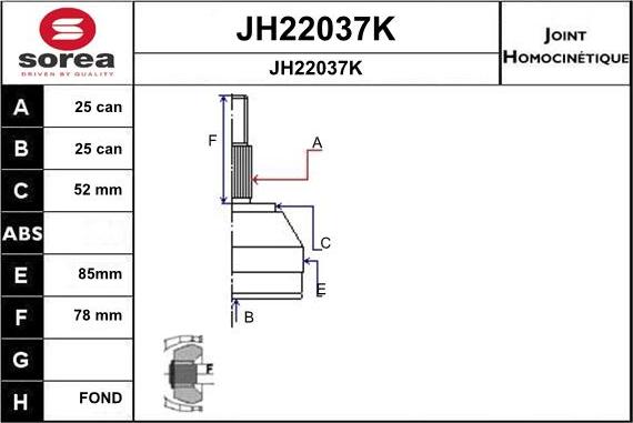 SNRA JH22037K - Каре комплект, полуоска vvparts.bg